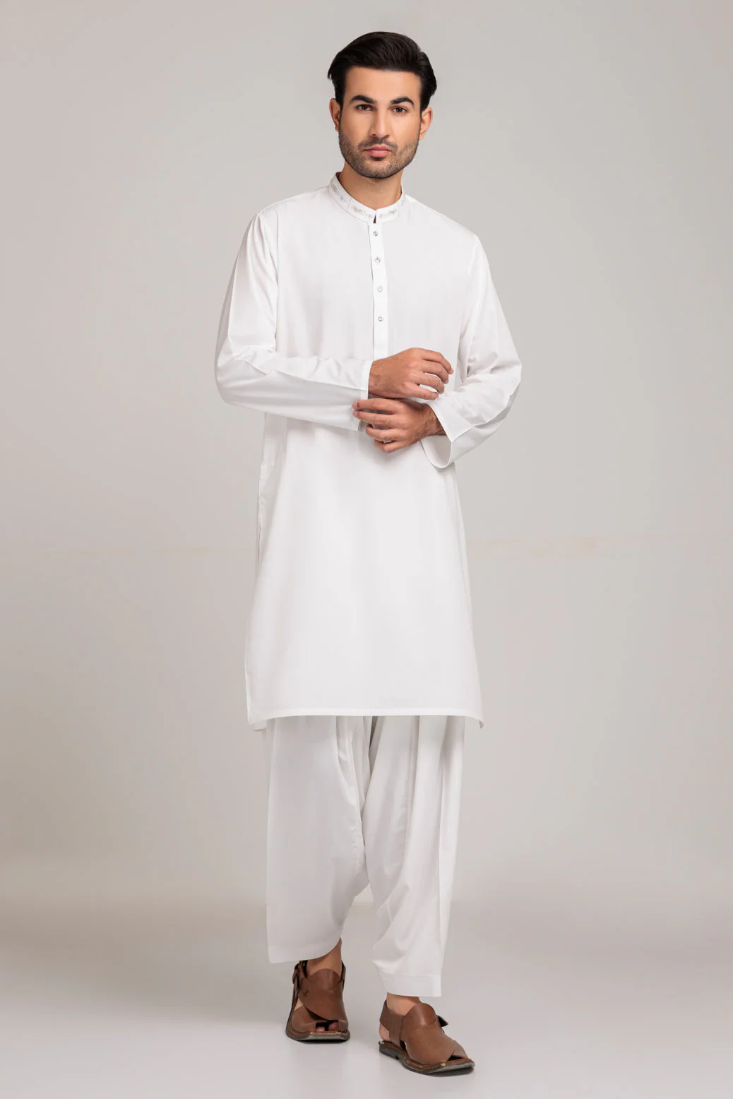 EG-WHITE-BLENDED-KURTA SHALWAR (KSRS23-032) - Image 3