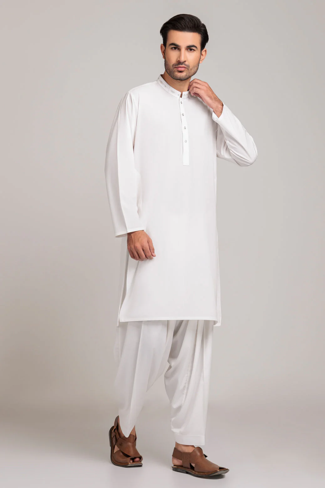 EG-WHITE-BLENDED-KURTA SHALWAR (KSRS23-032) - Image 4