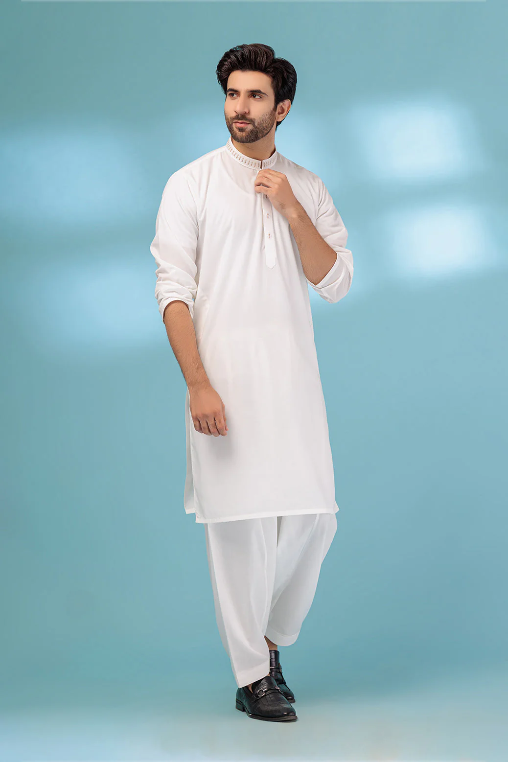 EG-WHITE-BLENDED-KURTA SHALWAR - (KSRS23-102) - Image 2