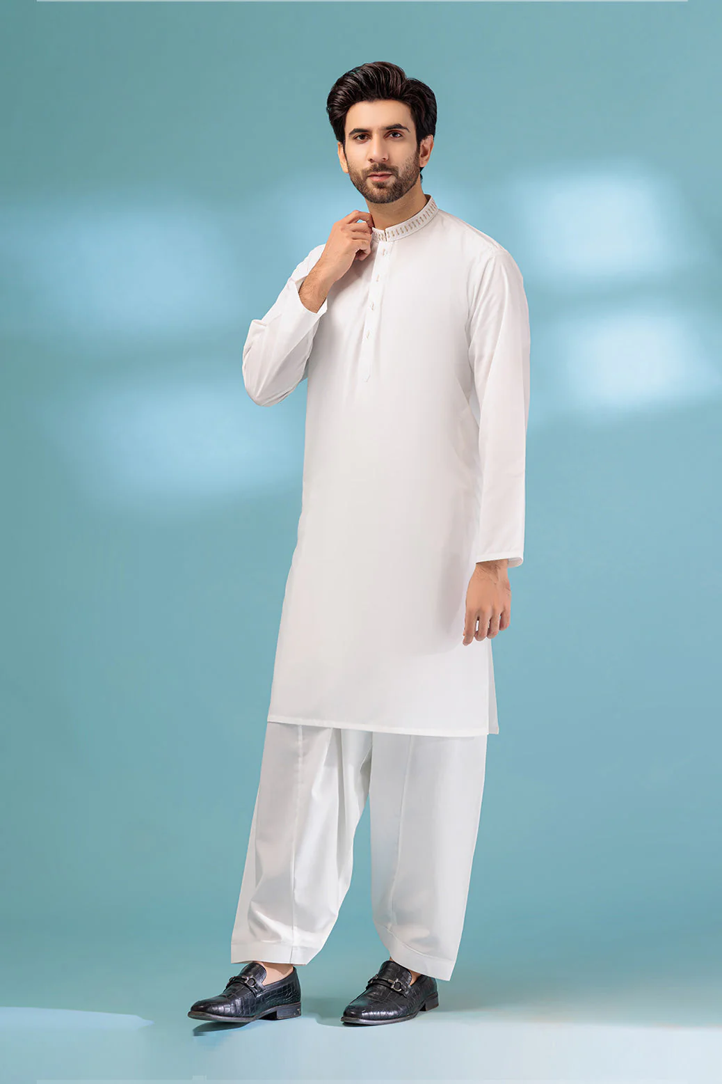 EG-WHITE-BLENDED-KURTA SHALWAR - (KSRS23-102) - Image 4