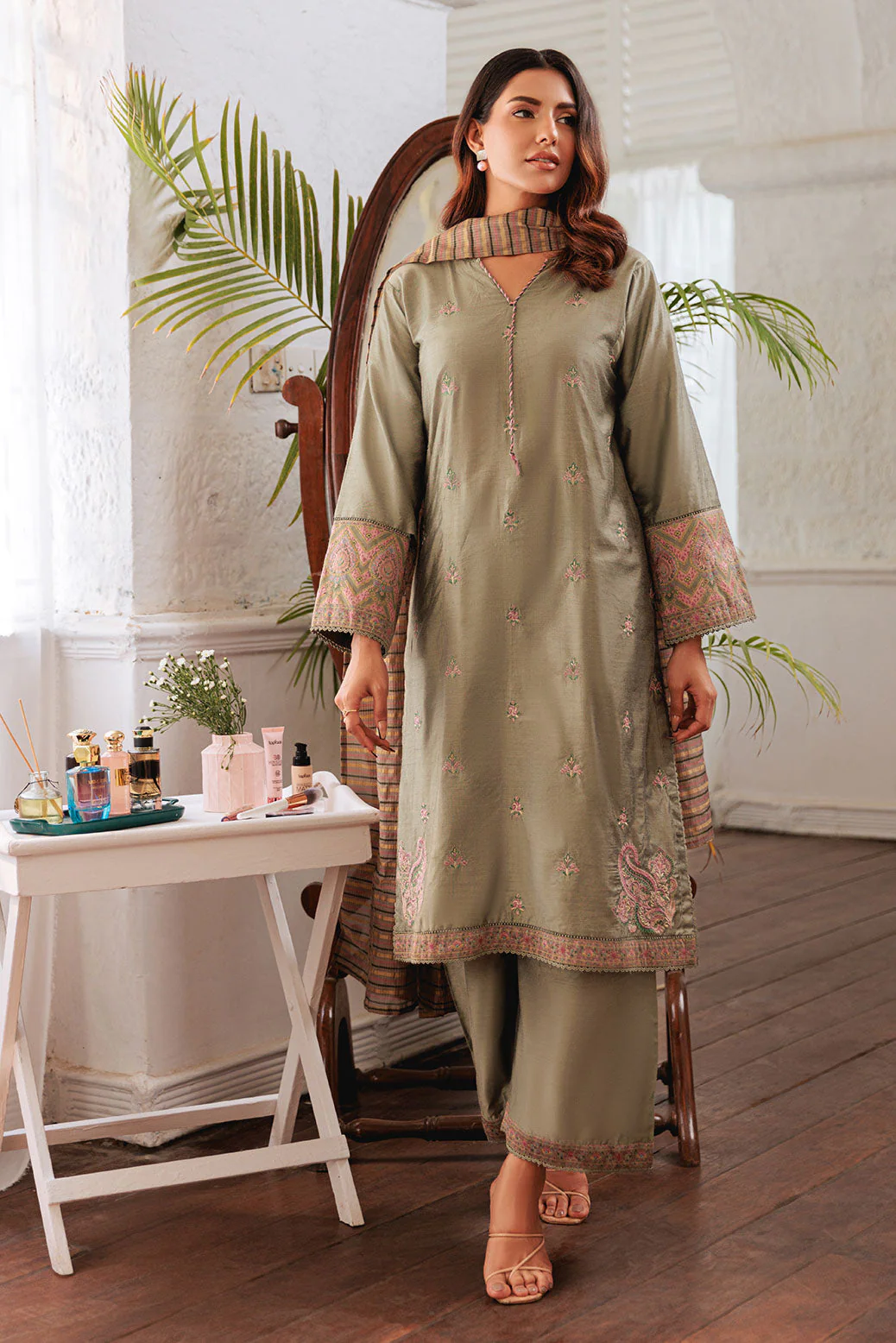 GREEN-RAW SILK-3 PIECE (6S24C3P189) - Image 3