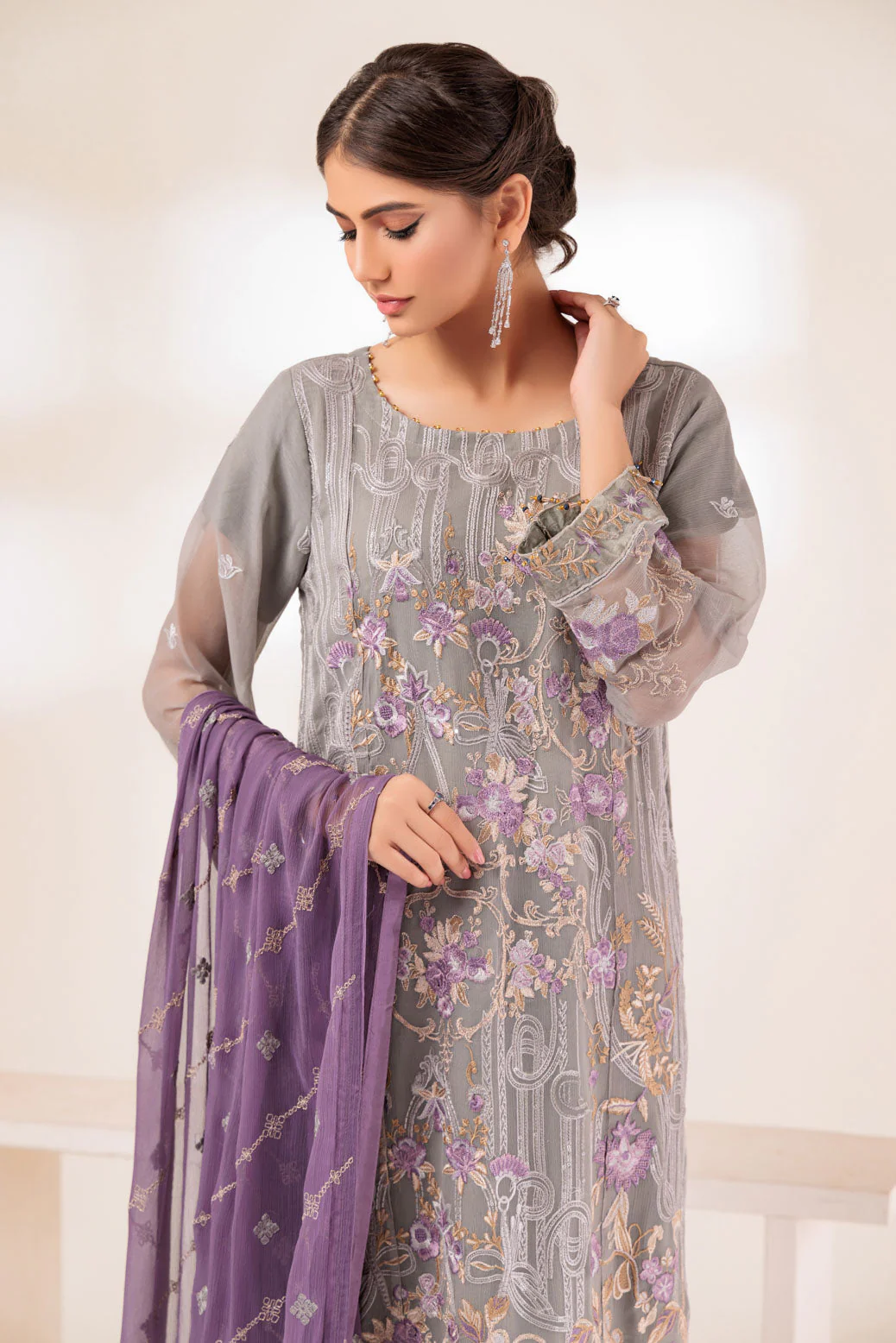 GREY-MIX-CHIFFON-3 PIECE (MWF233P06) - Image 3