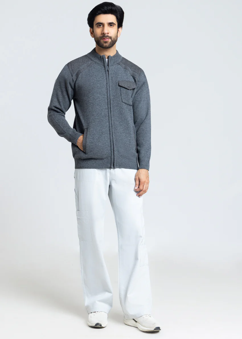 Grey-Turtle Neck Zipper Full Sleeves Sweater (913-14) - Image 3