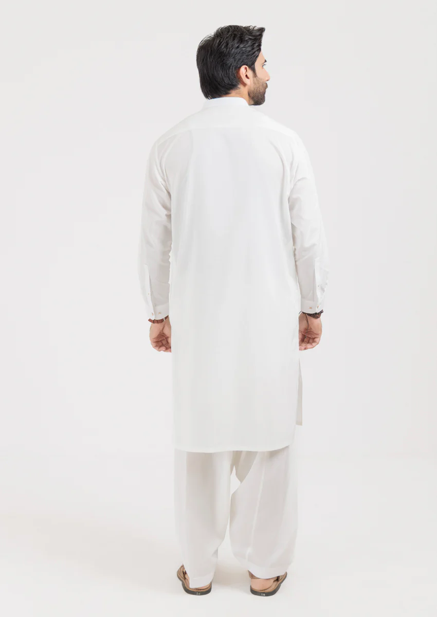 White-Cotton-Kurta Shalwar - (M25KSS1001) - Image 2