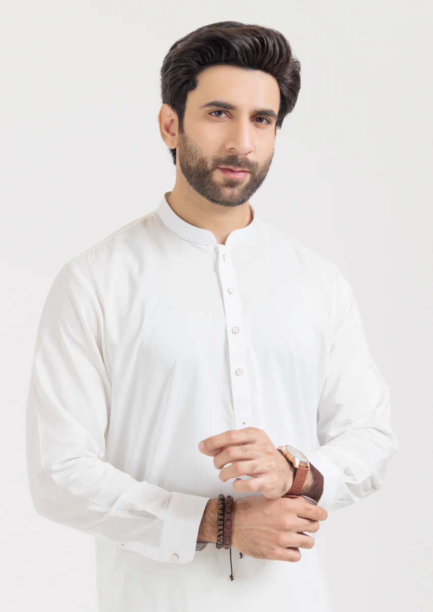 White-Cotton-Kurta Shalwar - (M25KSS1001) - Image 4