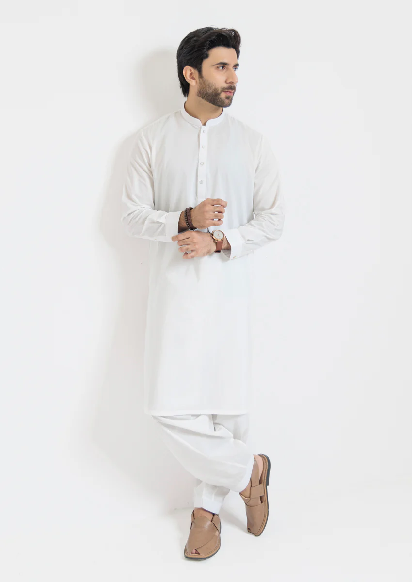 White-Cotton-Kurta Shalwar - (M25KSS1001) - Image 5