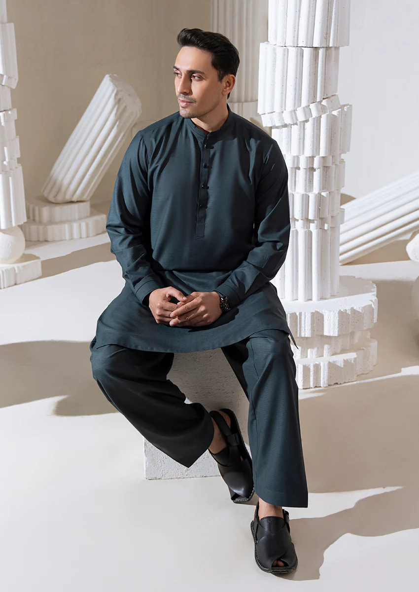 F-Green-Blended-Kurta Shalwar - (M25KSS1003) - Image 4