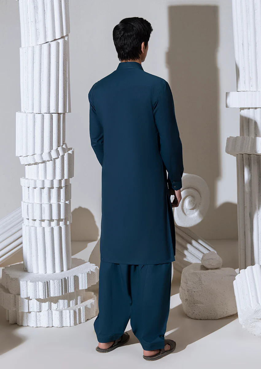 D-Teal-Cotton Fancy-Kurta Shalwar - (M25KSS1008) - Image 5