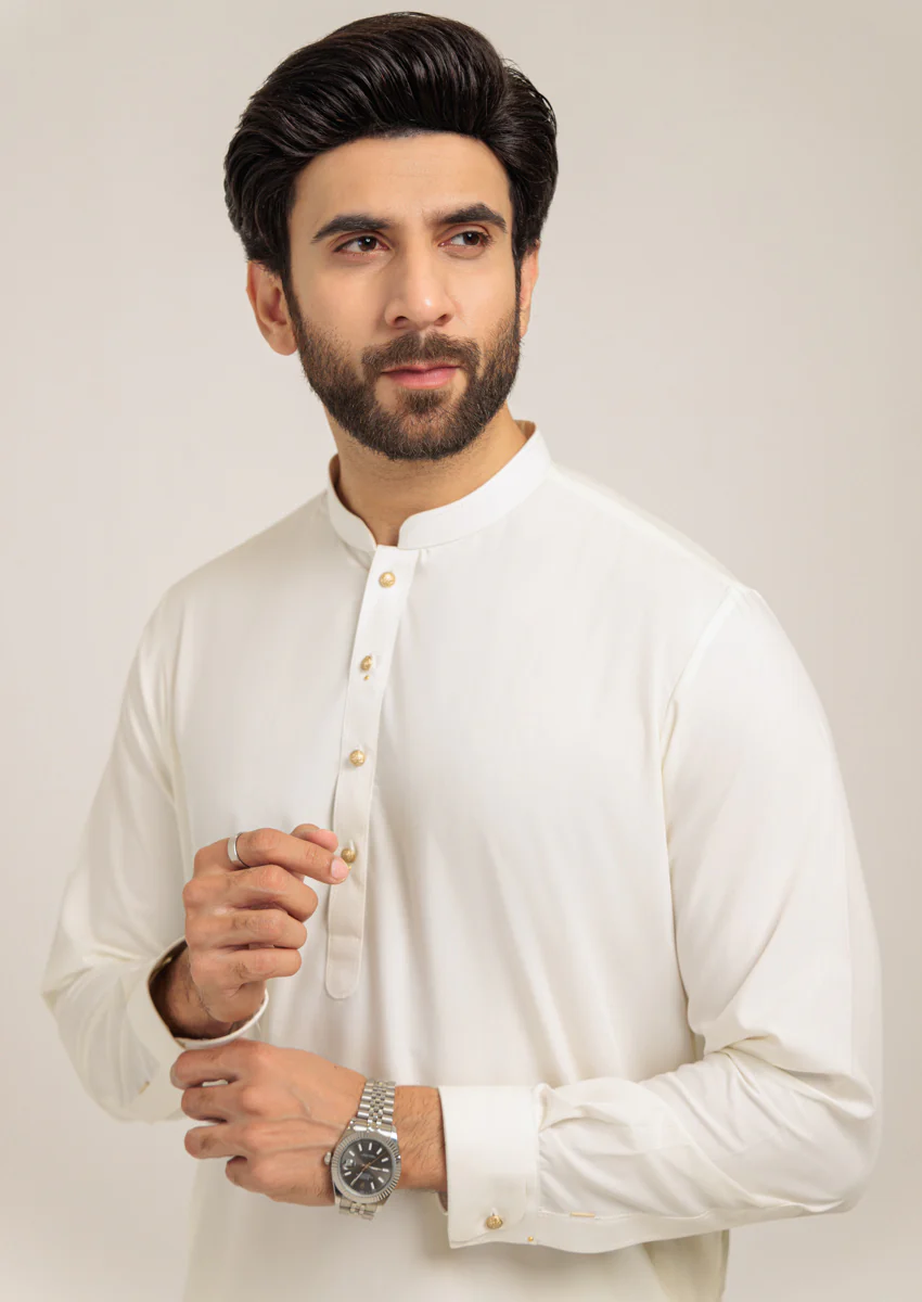 O-White-Blended-Kurta Shalwar - (M25KSS1013) - Image 3