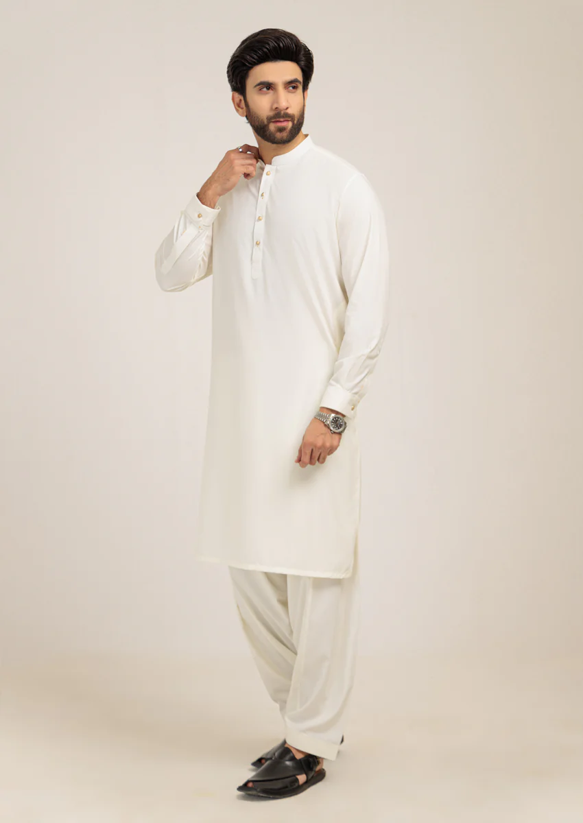 O-White-Blended-Kurta Shalwar - (M25KSS1013) - Image 4