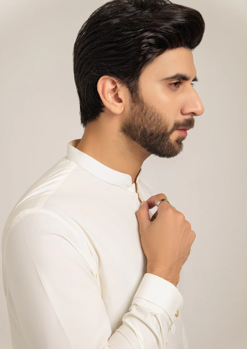 O-White-Blended-Kurta Shalwar - (M25KSS1013) - Image 5