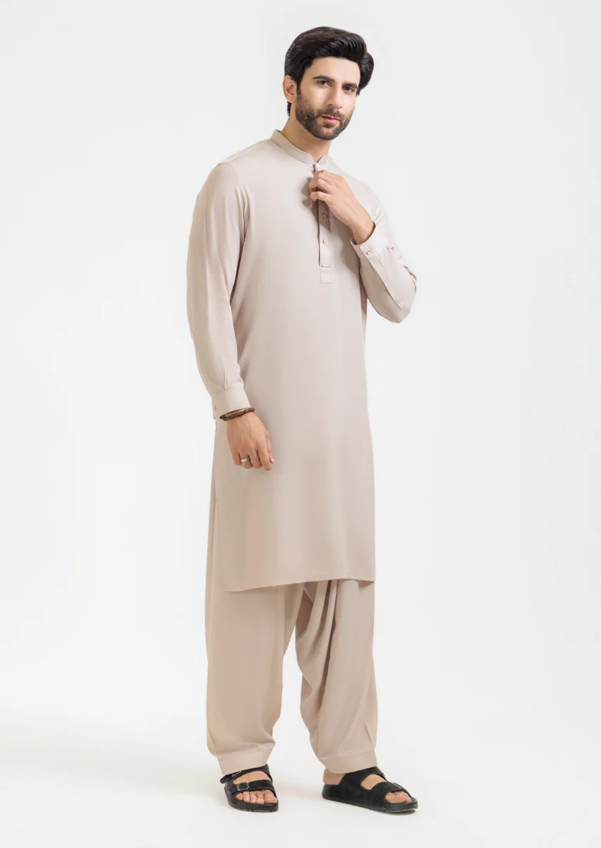 L-Beige-Blended-Kurta Shalwar - (M25KSS1016) - Image 2