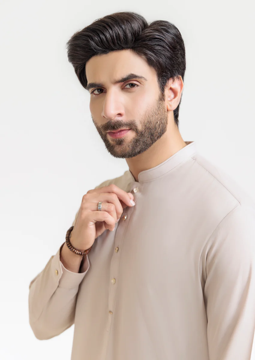 L-Beige-Blended-Kurta Shalwar - (M25KSS1016) - Image 3