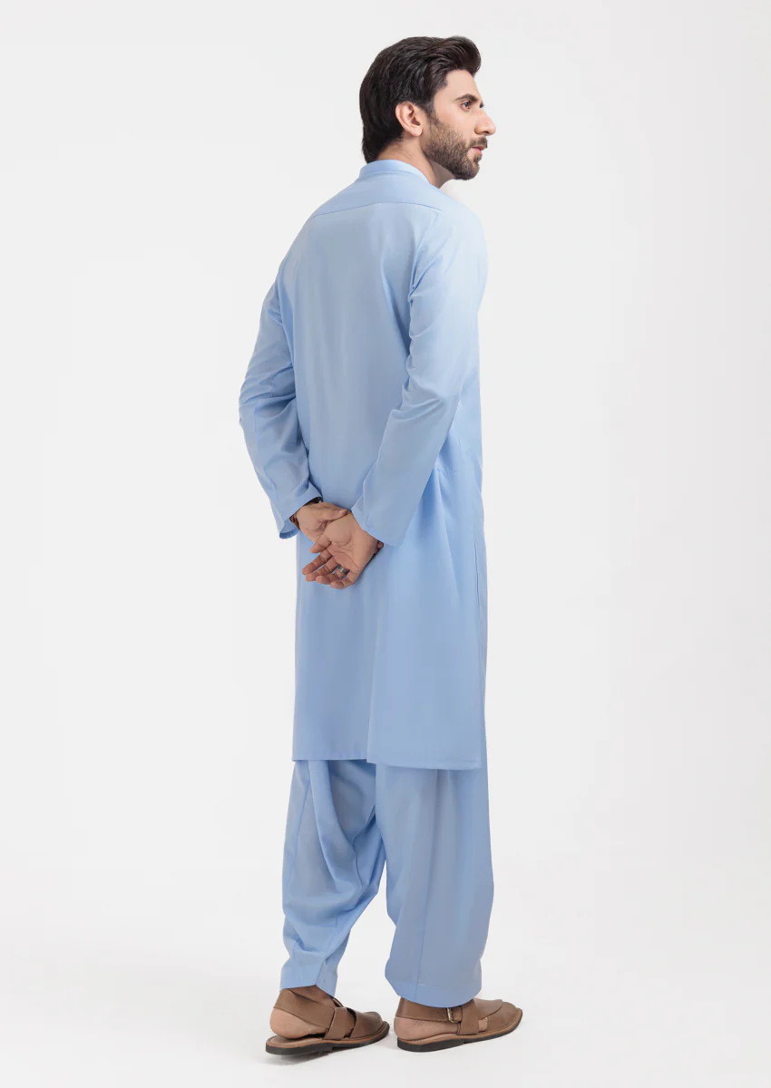 Sky-Blue-Blended-Kurta Shalwar - (M25KSS1017) - Image 2