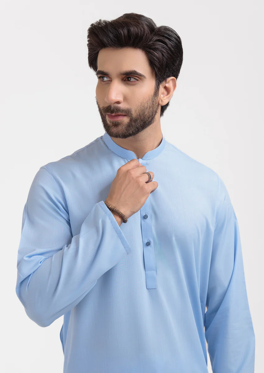 Sky-Blue-Blended-Kurta Shalwar - (M25KSS1017) - Image 6