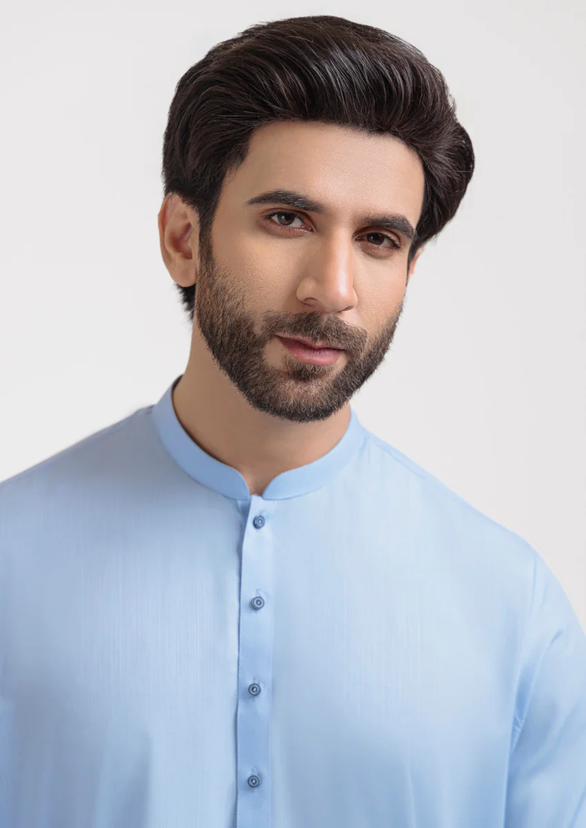Sky-Blue-Blended-Kurta Shalwar - (M25KSS1017) - Image 7