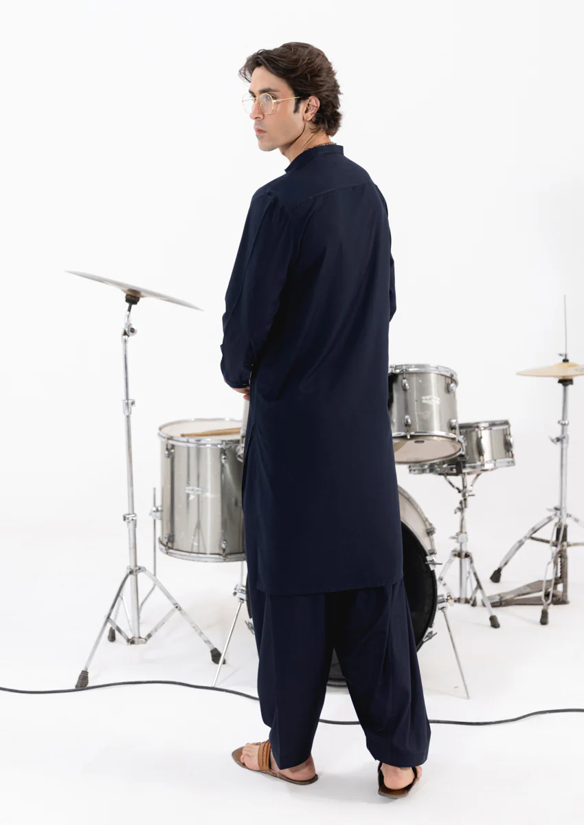 Navy-Blended-Kurta Shalwar - (M25KSS1018) - Image 2