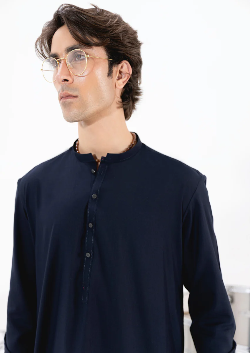 Navy-Blended-Kurta Shalwar - (M25KSS1018) - Image 7