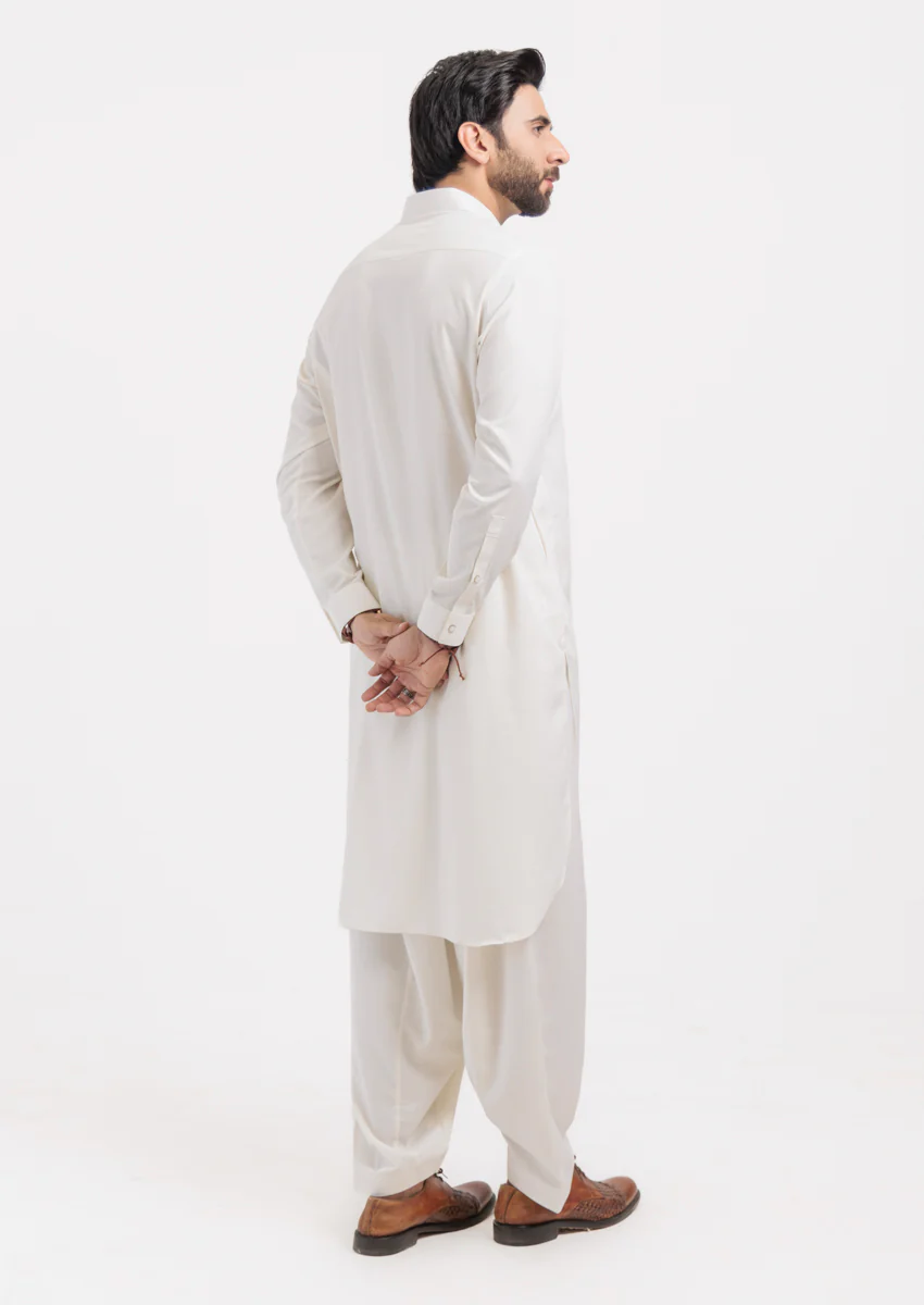 O-White-Blended-Kurta Shalwar - (M25KSS1019) - Image 2
