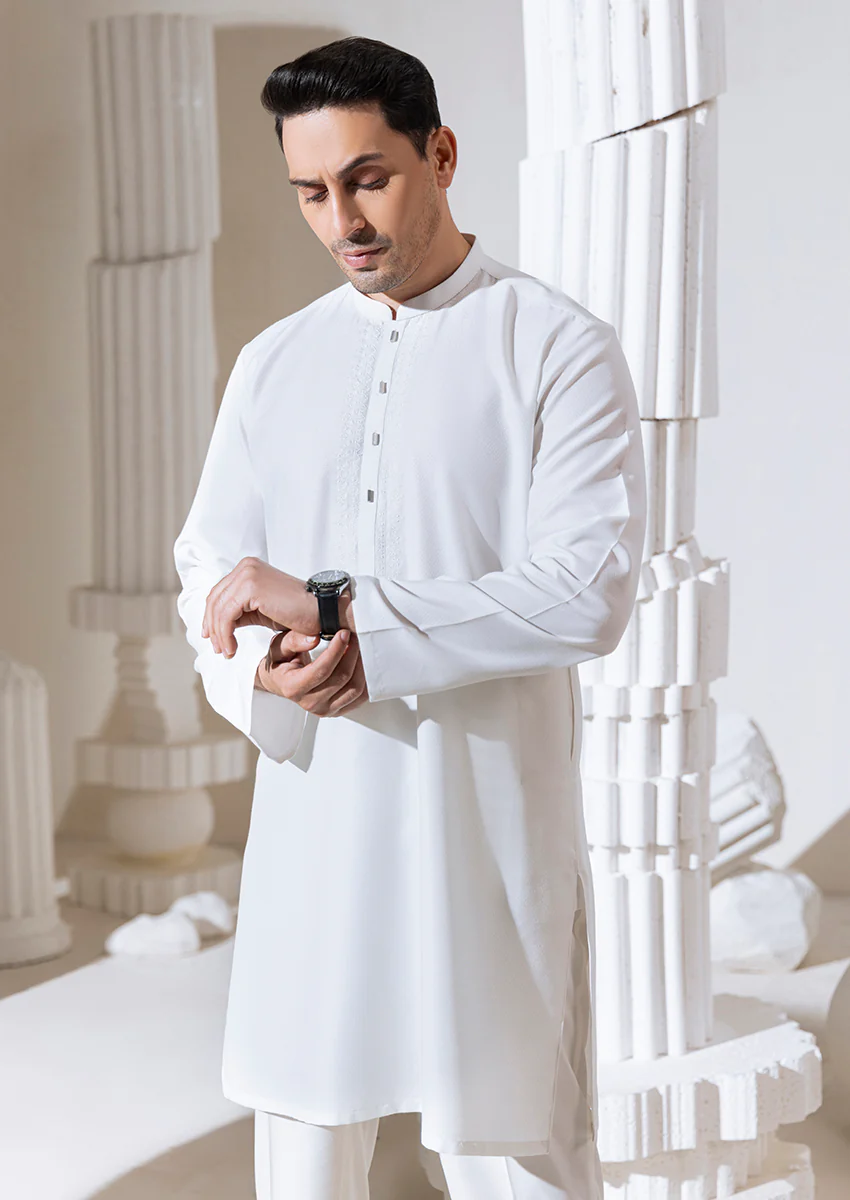 White-Blended-Kurta - (M25KUS1001) - Image 3