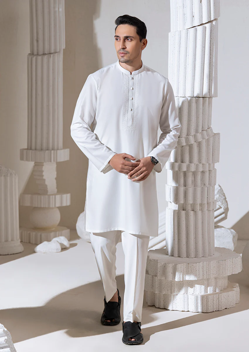 White-Blended-Kurta - (M25KUS1001) - Image 4