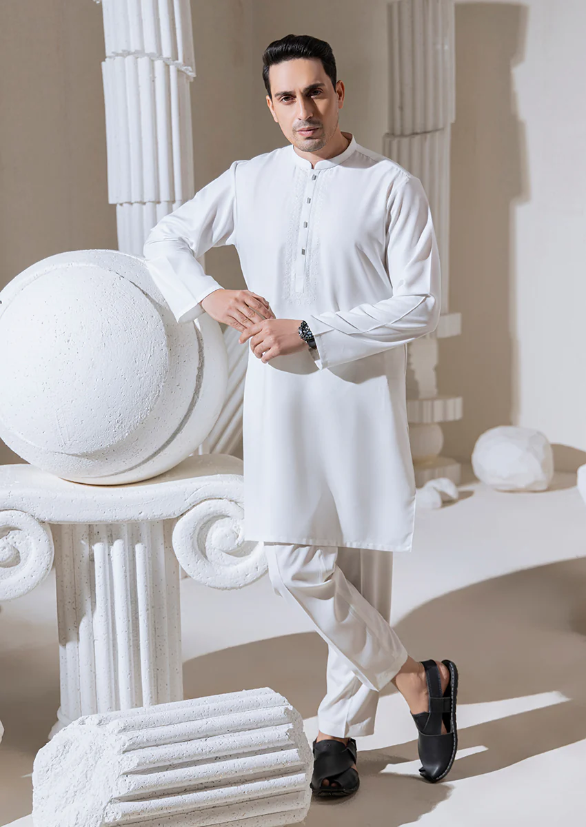 White-Blended-Kurta - (M25KUS1001) - Image 6