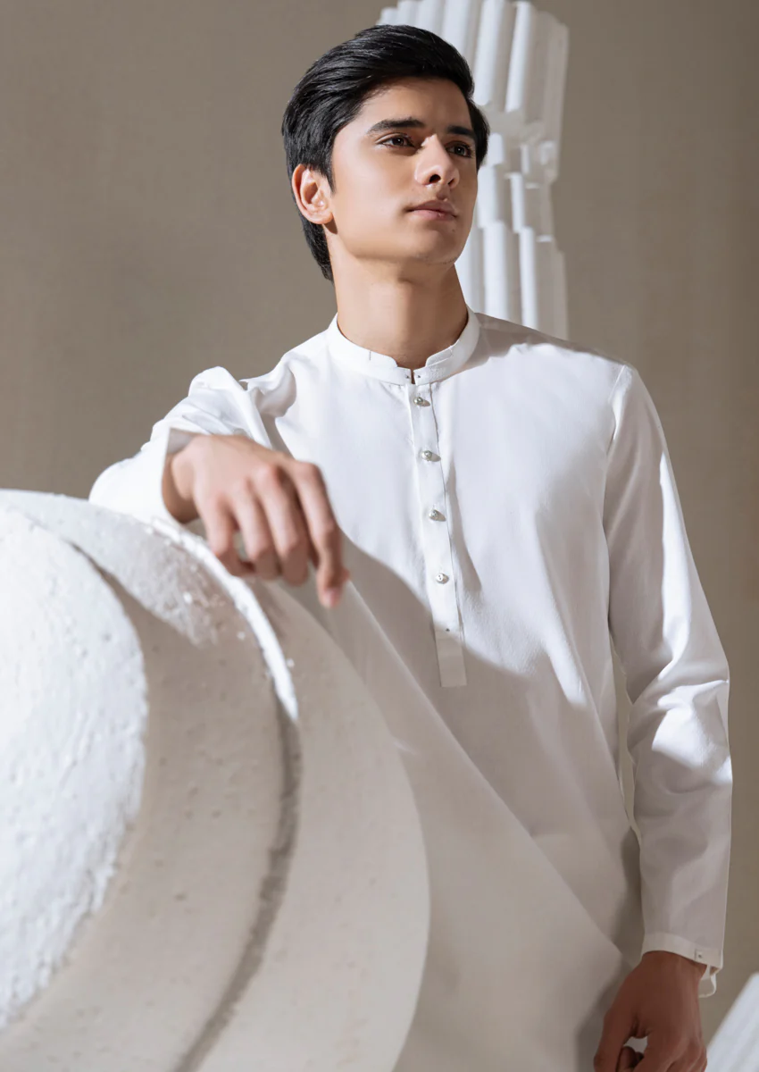 White-Blended-Kurta - (M25KUS1002) - Image 3