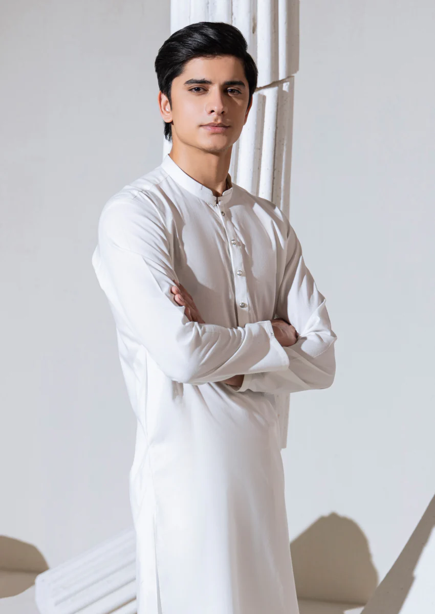 White-Blended-Kurta - (M25KUS1002) - Image 5
