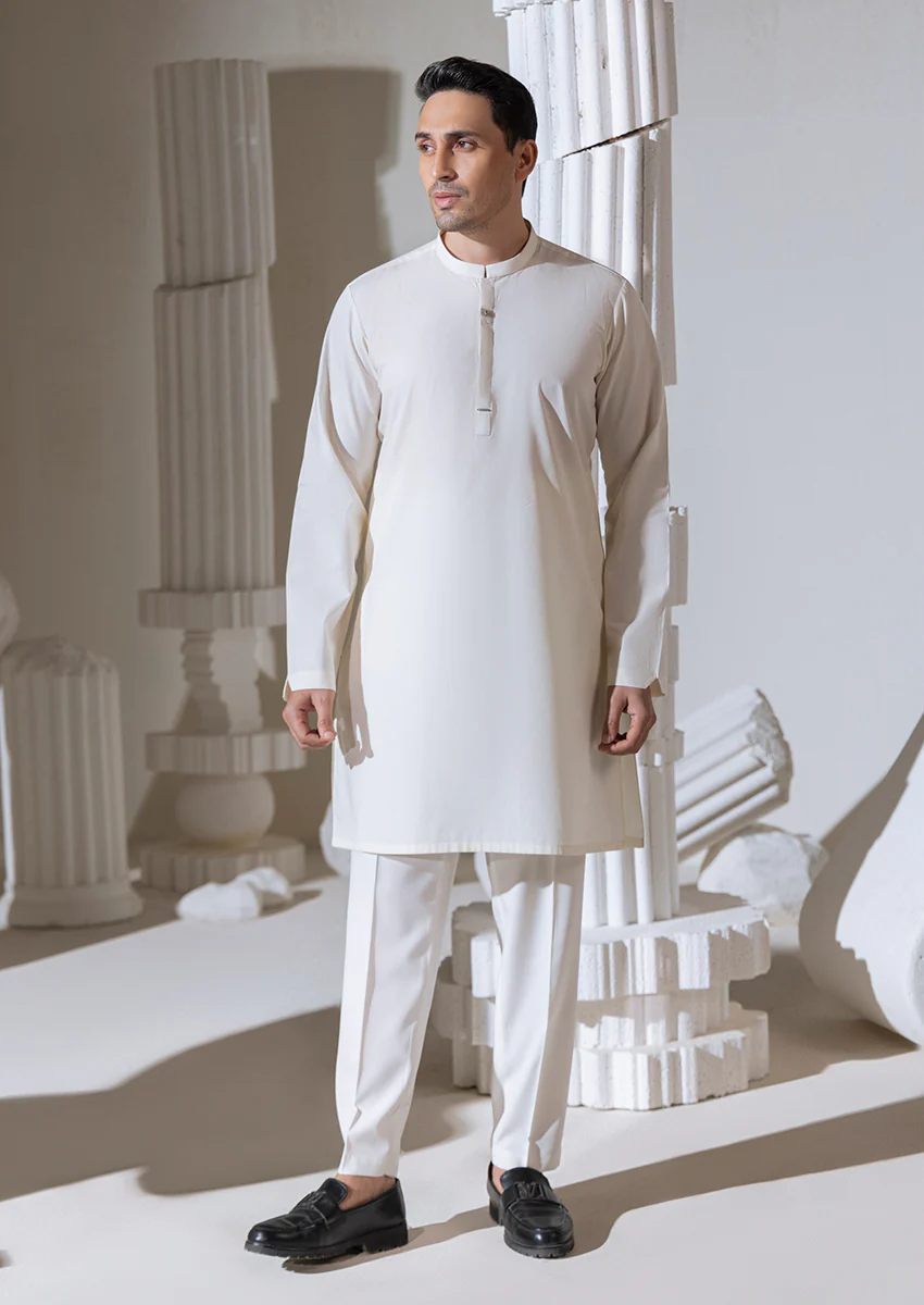 O-White-Cotton Dobby-Kurta - (M25KUS1003) - Image 4