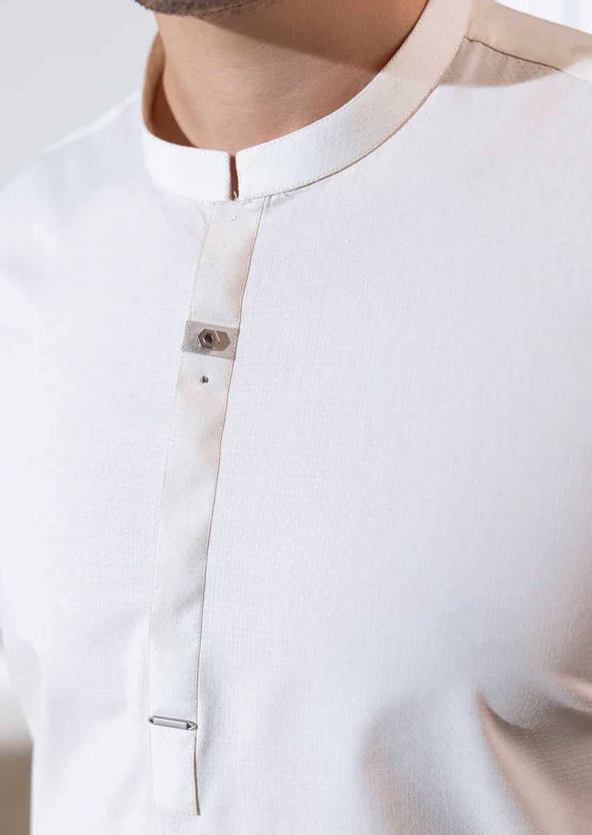 O-White-Cotton Dobby-Kurta - (M25KUS1003) - Image 5