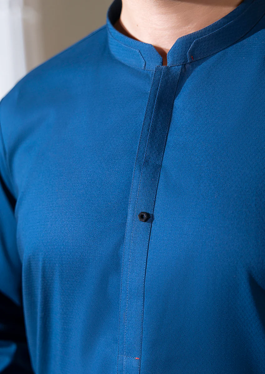N-Blue-Cotton Dobby-Kurta - (M25KUS1004) - Image 3