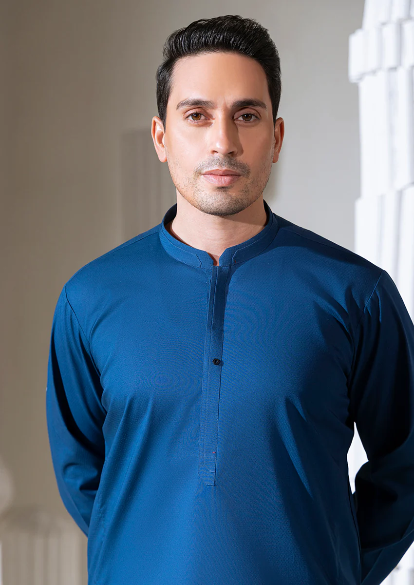 N-Blue-Cotton Dobby-Kurta - (M25KUS1004) - Image 4