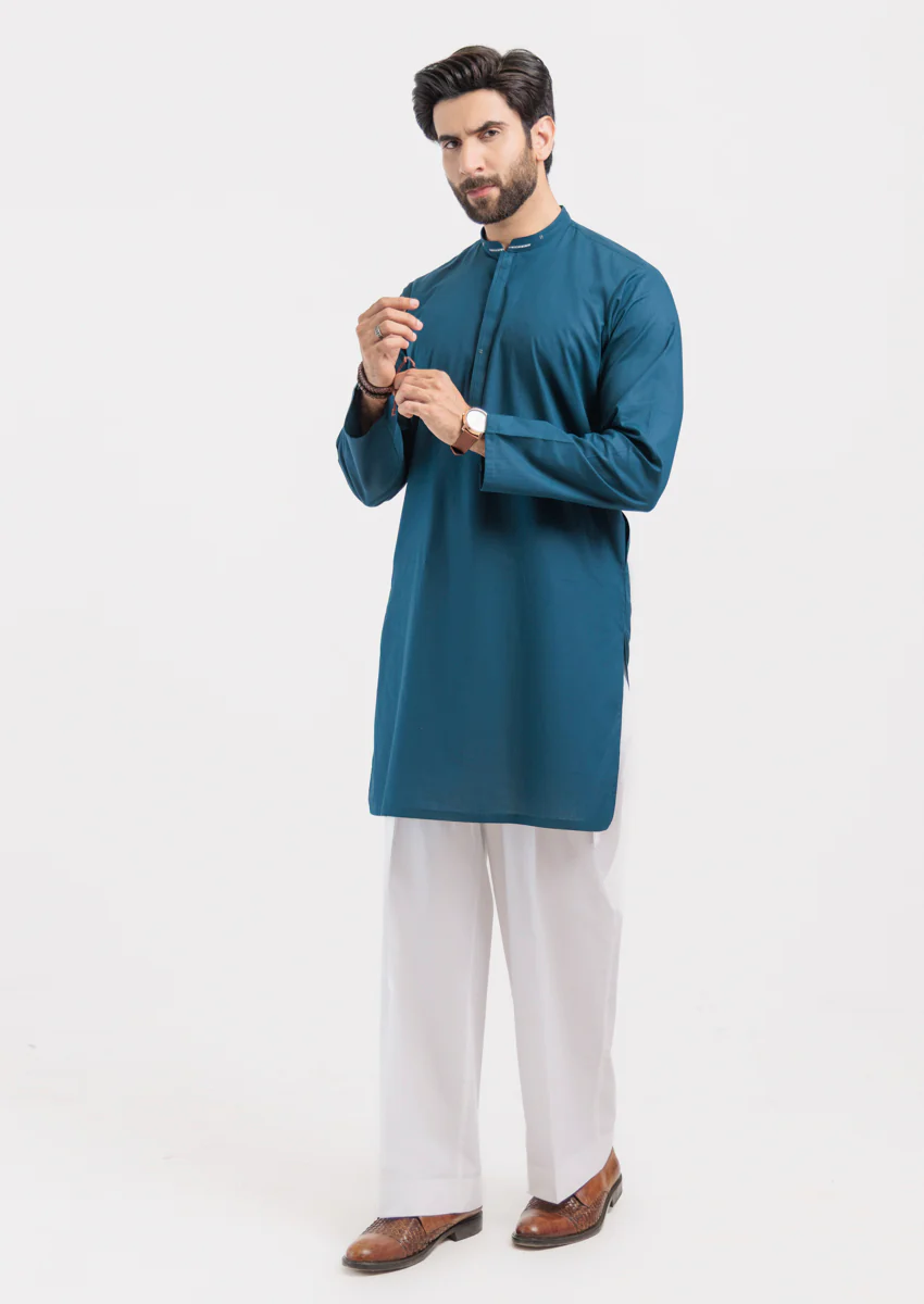 D-Teal-Cotton-Kurta - (M25KUS1006) - Image 5