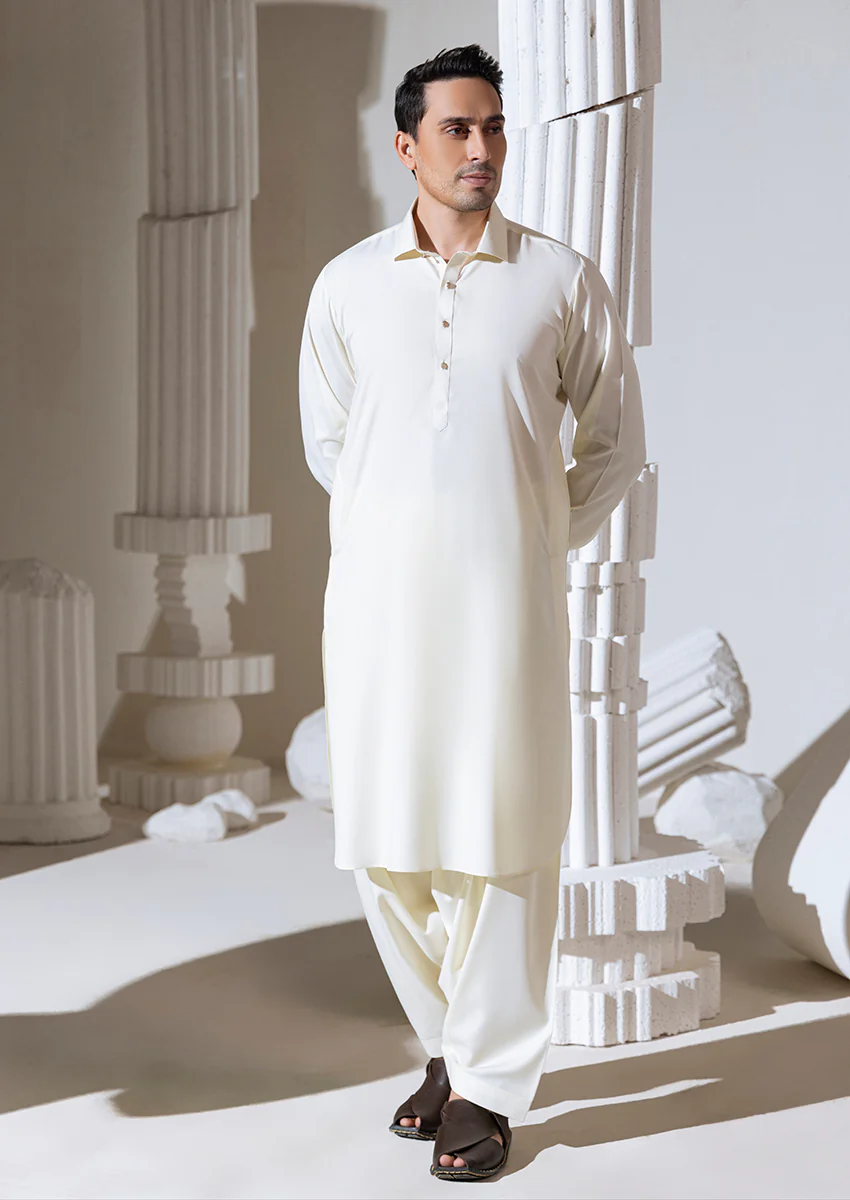 Cream-Blended-Shalwar Suit  - (M25SSS2005) - Image 4