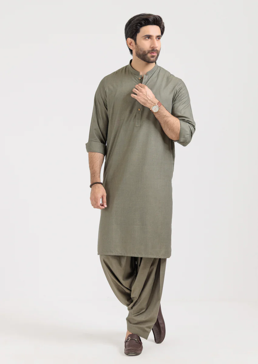 Olive-Blended-Shalwar Suit - (M25SSS2021) - Image 4