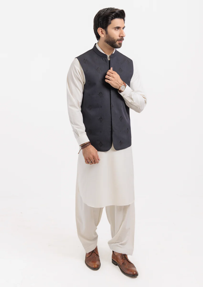 Charcoal-Blended-Waist Coat - (M25WCE1007) - Image 4