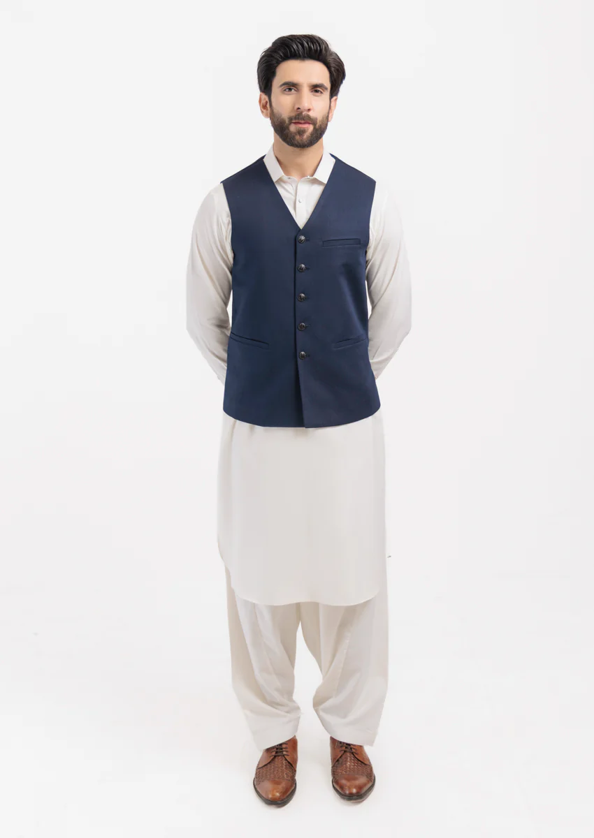 N-Blue-Blended-Waist Coat - (M25WCS1002) - Image 3