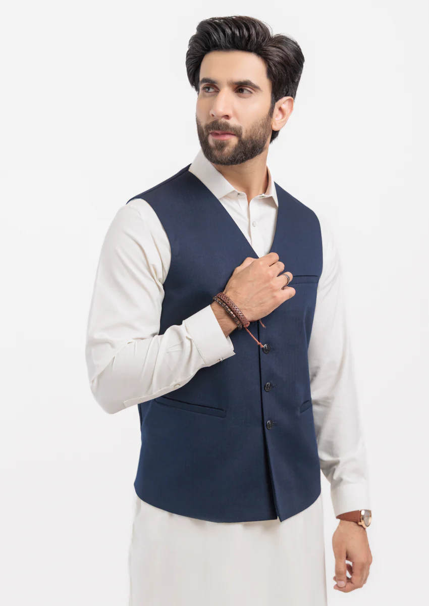 N-Blue-Blended-Waist Coat - (M25WCS1002) - Image 6