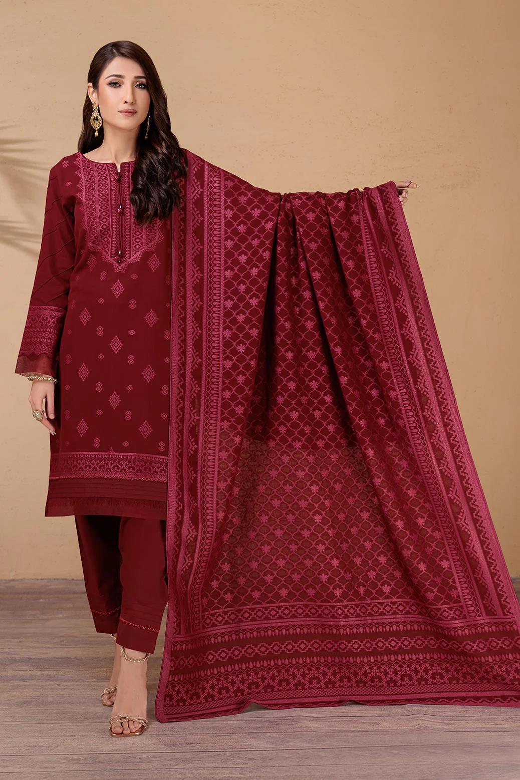 MAR00N-JACQUARD-3 PIECE (JRS233P07) - Image 3