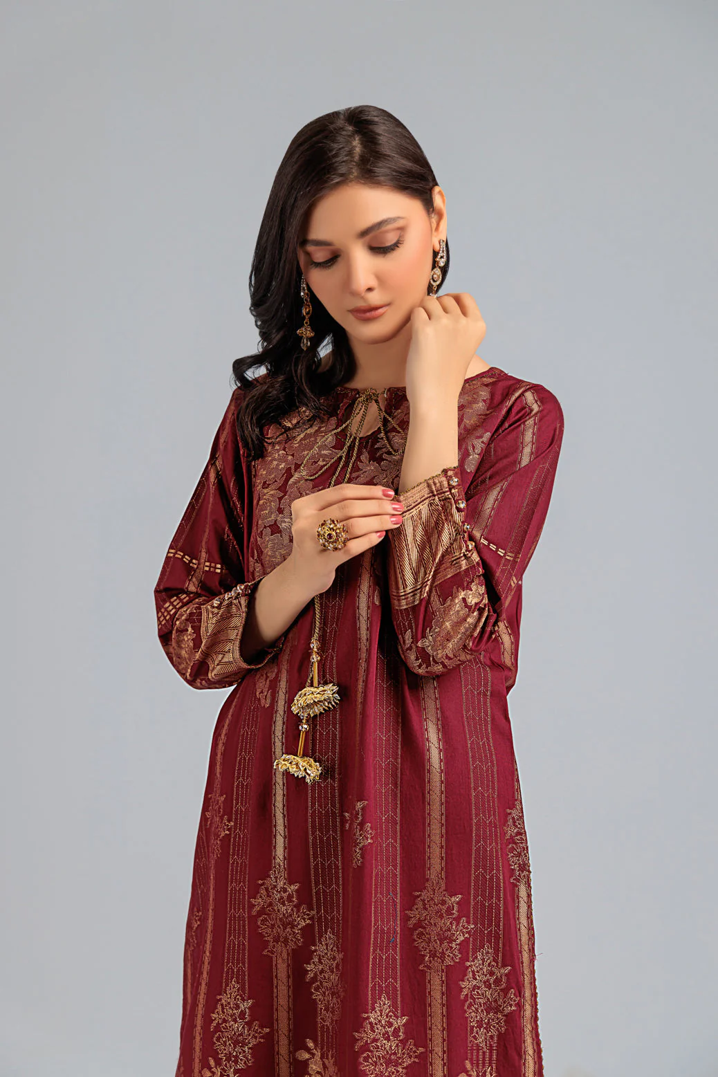 MAR00N-JACQUARD-KURTI (JAW221P02) - Image 2