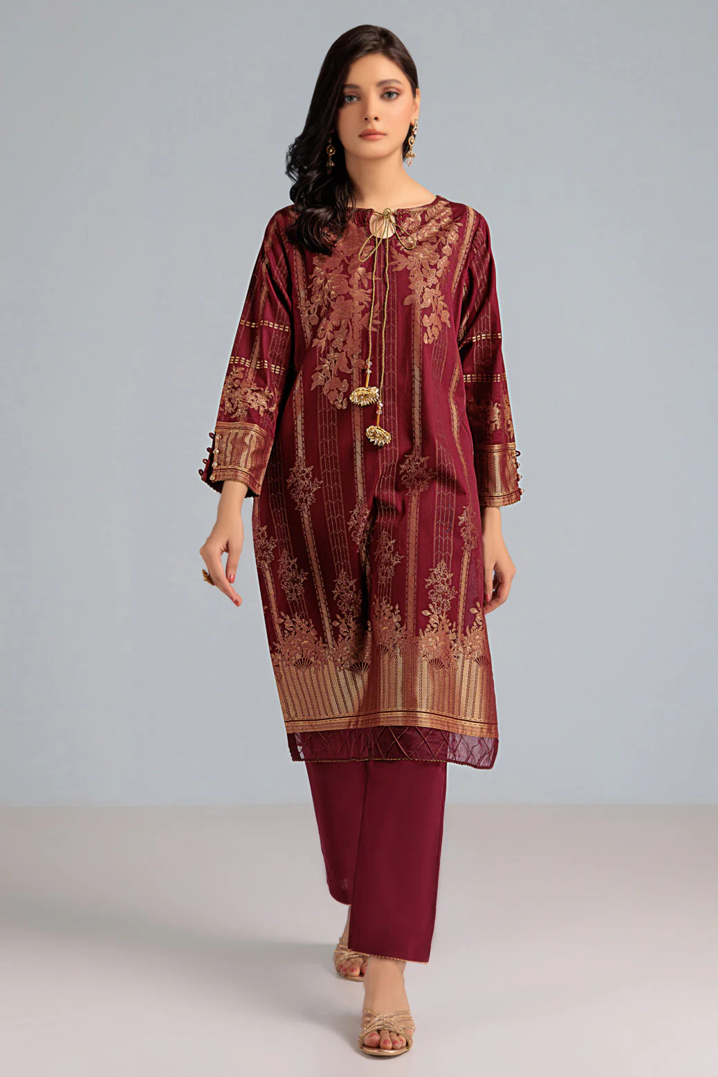 MAR00N-JACQUARD-KURTI (JAW221P02) - Image 4