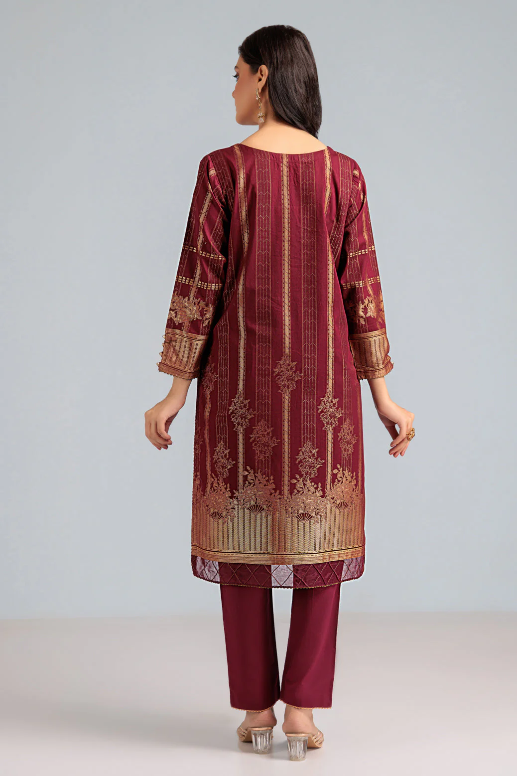 MAR00N-JACQUARD-KURTI (JAW221P02) - Image 5