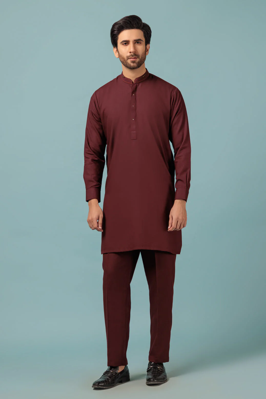 MAROON-BLENDED-KURTA PAJAMA TROUSER - (KSW23-016) - Image 2