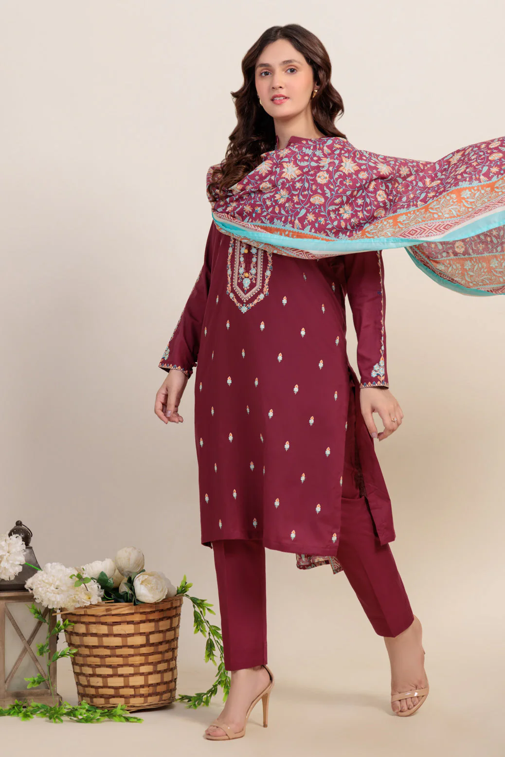 MAROON-CAMBRIC-3 PIECE (SS1243P23) - Image 3