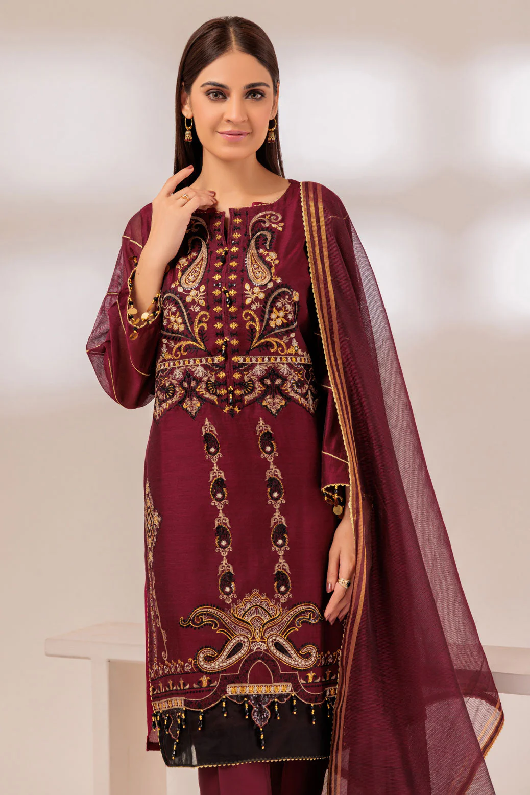 MAROON-COTTON-3 PIECE (BS4H223P06) - Image 3