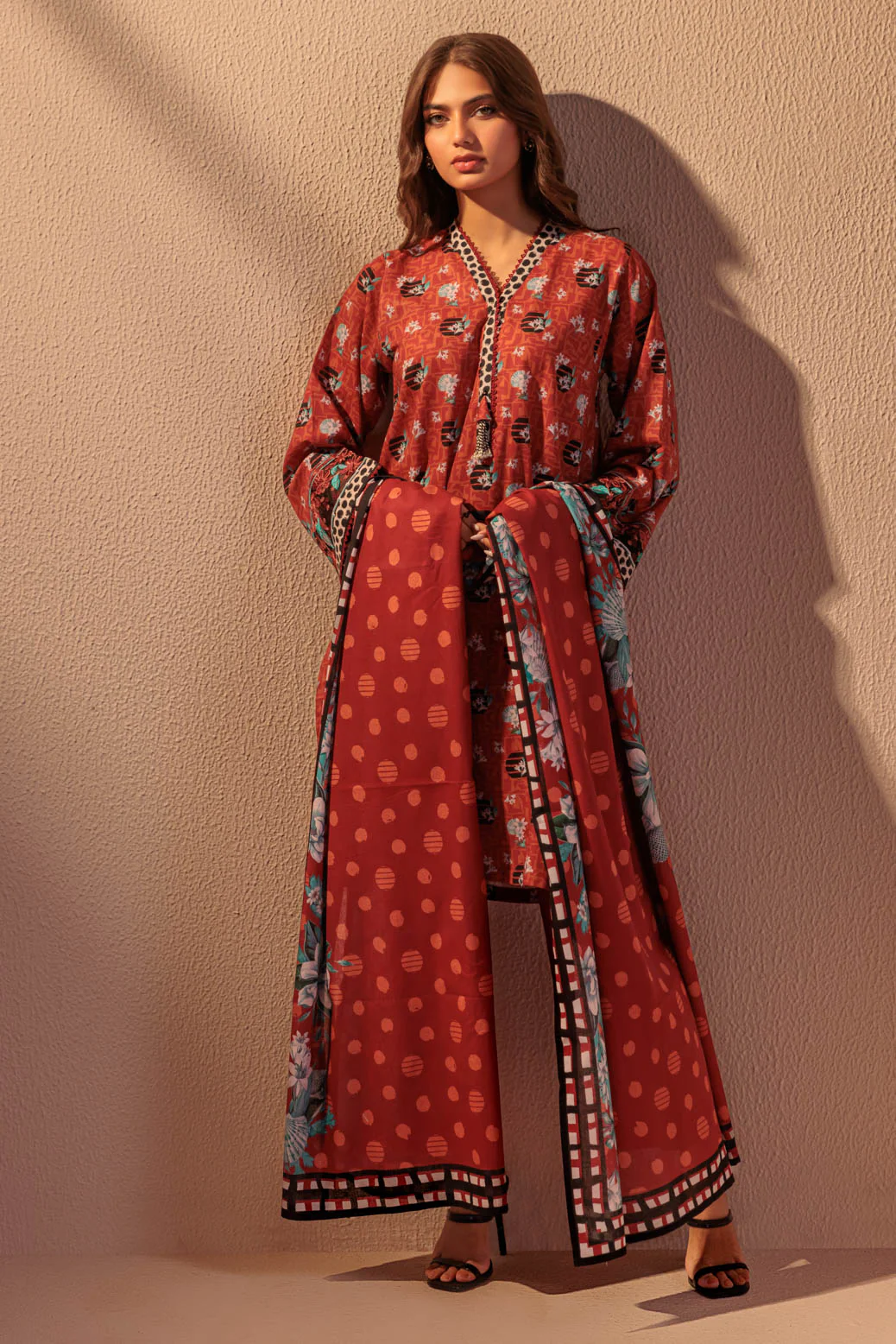 MAROON-DOUBLE COTTON-3 PIECE (WS6243P13) - Image 3