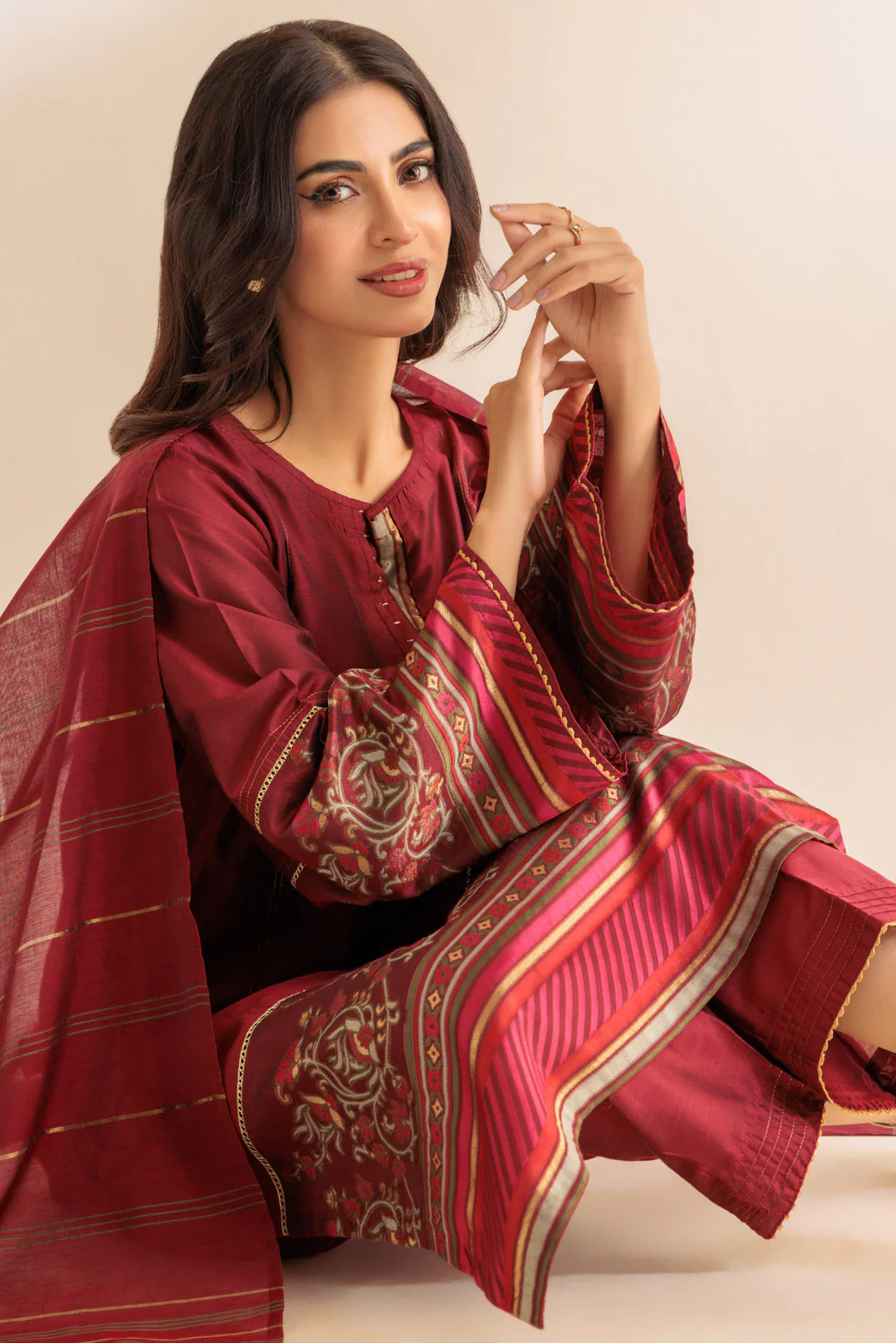 MAROON-JACQUARD-3 PIECE (2S24C3P191) - Image 3