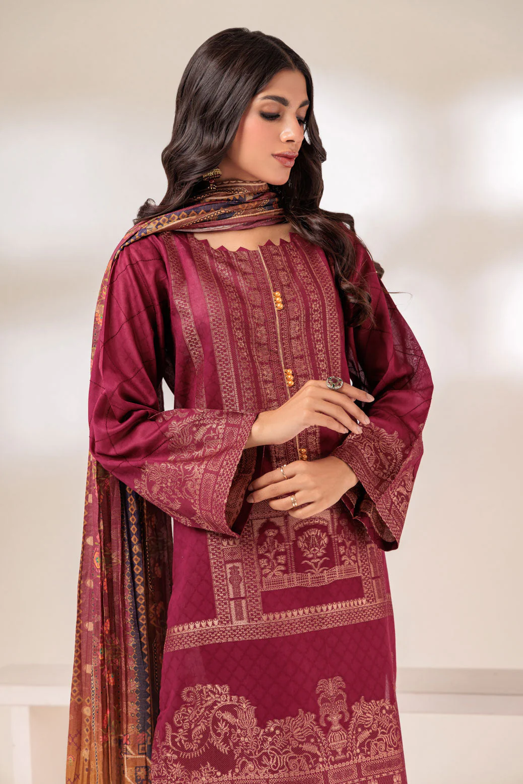 MAROON-JACQUARD-3 PIECE (JAS233P23) - Image 4