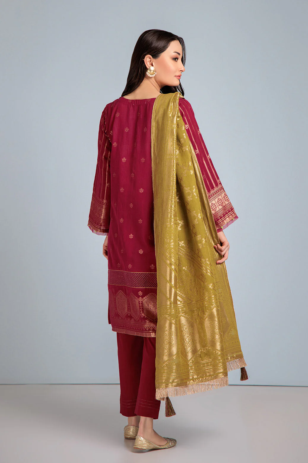 MAROON-JACQUARD-3 PIECE (JAS233P25) - Image 3