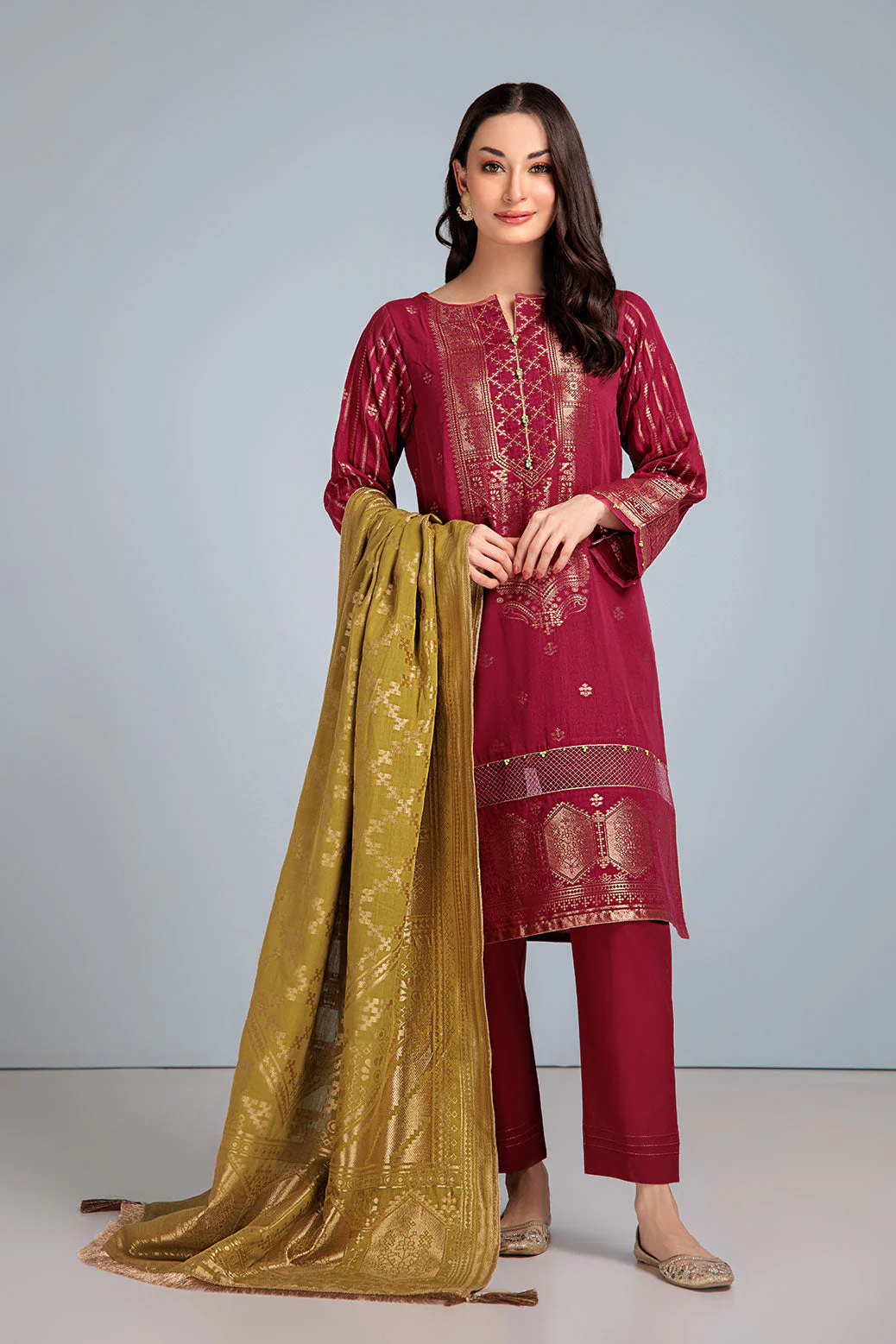 MAROON-JACQUARD-3 PIECE (JAS233P25) - Image 4